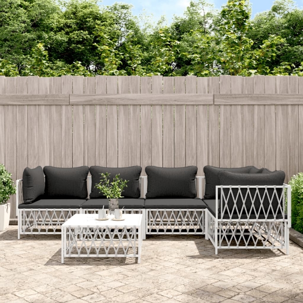 Set Salotto da Giardino 6 pz con Cuscini in Acciaio Bianco