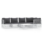 Set Salotto da Giardino 6 pz con Cuscini in Acciaio Bianco