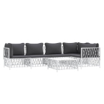 Set Salotto da Giardino 6 pz con Cuscini in Acciaio Bianco