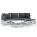 Set Salotto da Giardino 5 pz con Cuscini in Acciaio Bianco