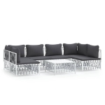 Set Salotto da Giardino 7 pz con Cuscini in Acciaio Bianco