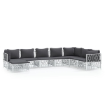 Set Salotto da Giardino 8 pz con Cuscini in Acciaio Bianco