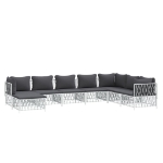 Set Salotto da Giardino 8 pz con Cuscini in Acciaio Bianco