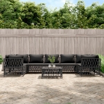 Set Divani da Giardino 8 pz con Cuscini Antracite in Acciaio