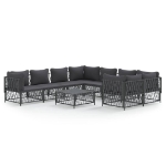 Set Divani da Giardino 9 pz con Cuscini Antracite in Acciaio