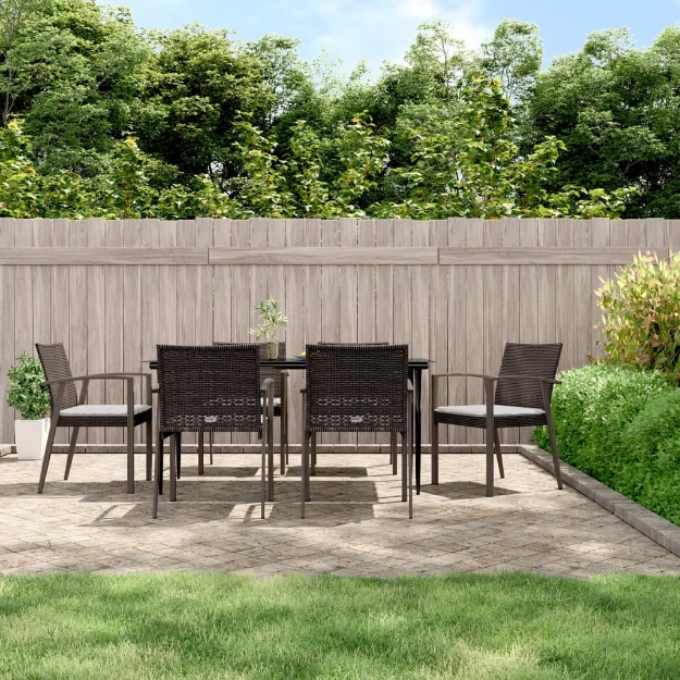 Set Pranzo da Giardino 7 pz con Cuscini in Polyrattan e Acciaio