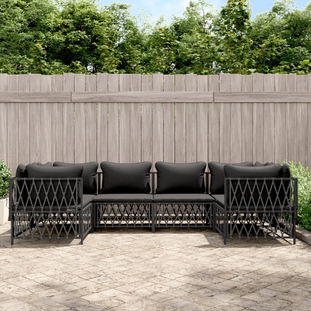 Set Salotto da Giardino 6 pz con Cuscini in Acciaio Antracite