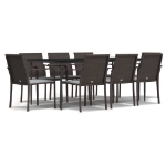 Set Pranzo da Giardino 9 pz con Cuscini in Polyrattan e Acciaio