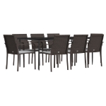 Set Pranzo da Giardino 9 pz con Cuscini in Polyrattan e Acciaio