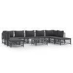 Set Salotto da Giardino 10 pz con Cuscini Antracite in Acciaio