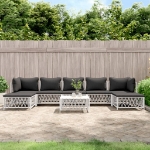 Set Salotto da Giardino 8 pz con Cuscini in Acciaio Bianco