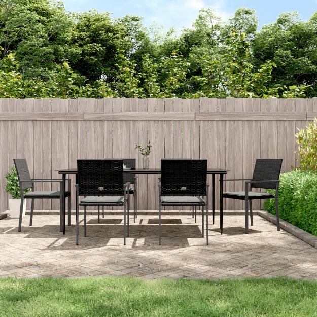 Set Pranzo da Giardino 7 pz con Cuscini in Polyrattan e Acciaio