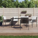 Set Pranzo da Giardino 5pz con Cuscini in Polyrattan e Acciaio