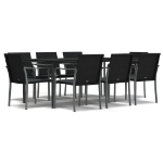 Set Pranzo da Giardino 9 pz con Cuscini in Polyrattan e Acciaio