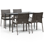 Set Pranzo da Giardino 5pz con Cuscini in Polyrattan e Acciaio