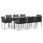 Set Pranzo da Giardino 9 pz con Cuscini in Polyrattan e Acciaio