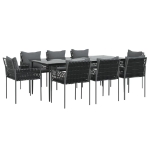 Set Pranzo da Giardino 9 pz con Cuscini in Polyrattan e Acciaio