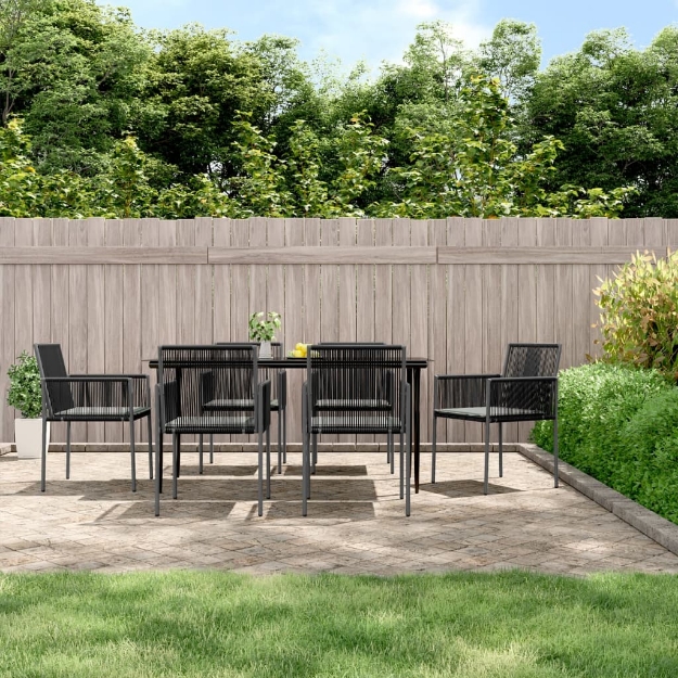 Set Pranzo Giardino 7 pz con Cuscini Polyrattan e Acciaio Nero