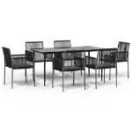 Set Pranzo Giardino 7 pz con Cuscini Polyrattan e Acciaio Nero