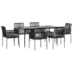 Set Pranzo Giardino 7 pz con Cuscini Polyrattan e Acciaio Nero