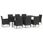 Set da Pranzo da Giardino 9 pz con Cuscini Nero in Polyrattan