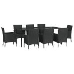 Set da Pranzo da Giardino 9 pz con Cuscini Nero in Polyrattan