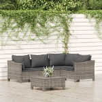 Set Divani da Giardino 5 pz con Cuscini in Polyrattan Grigio