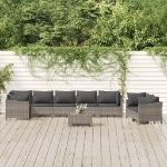Set Divani da Giardino 9 pz con Cuscini in Polyrattan Grigio