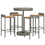 Set Bar Giardino 5pz Grigio Polyrattan e Legno Massello Acacia
