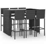 Set Bar da Giardino 7 pz con Cuscini in Polyrattan Nero