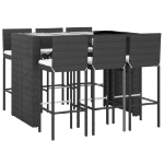 Set Bar da Giardino 7 pz con Cuscini in Polyrattan Nero