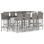 Set Bar da Giardino 11 pz con Cuscini in Polyrattan Grigio