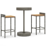 Set Bar Giardino 3pz Grigio Polyrattan e Legno Massello Acacia