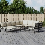 Set Salotto da Giardino 11pz con Cuscini Sabbia in Acciaio