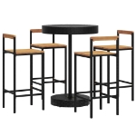 Set Bar Giardino 5 pz Nero Polyrattan e Legno Massello Acacia