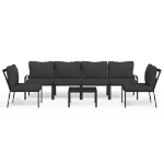 Set Salotto da Giardino 7pz con Cuscini Grigi in Acciaio