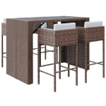 Set Bar da Giardino 5 pz con Cuscini in Polyrattan Marrone