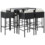 Set Bar da Giardino 7 pz con Cuscini in Polyrattan Nero