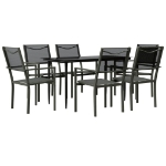 Set da Pranzo da Giardino 7 pz Nero in Acciaio e Textilene