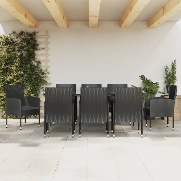 Set da Pranzo da Giardino 9 pz Nero in Polyrattan e Acciaio