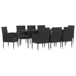 Set da Pranzo da Giardino 9 pz Nero in Polyrattan e Acciaio
