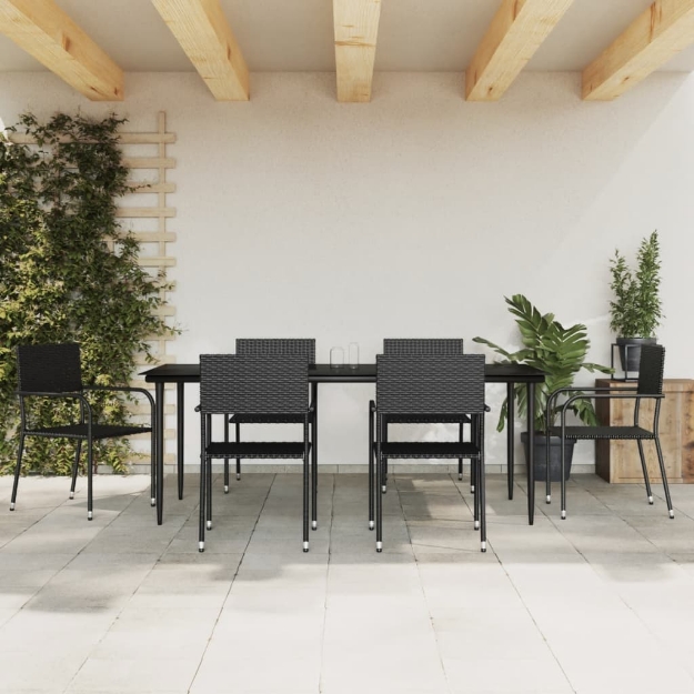 Set da Pranzo da Giardino 7 pz Nero in Polyrattan e Acciaio