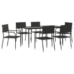 Set da Pranzo da Giardino 7 pz Nero in Polyrattan e Acciaio