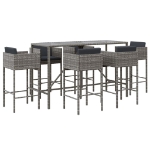 Set Bar da Giardino 7 pz con Cuscini in Polyrattan Grigio
