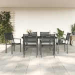 Set da Pranzo da Giardino 7 pz Nero in Acciaio e Textilene