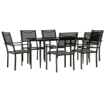 Set da Pranzo da Giardino 7 pz Nero in Acciaio e Textilene