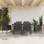 Set da Pranzo da Giardino 7 pz Nero in Polyrattan e Acciaio