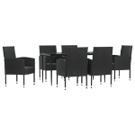 Set da Pranzo da Giardino 7 pz Nero in Polyrattan e Acciaio