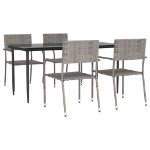 Set da Pranzo da Giardino 5 pz Nero Grigio Polyrattan e Acciaio