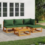 Set Salotto da Giardino 5pz con Cuscini Verdi Legno Massello